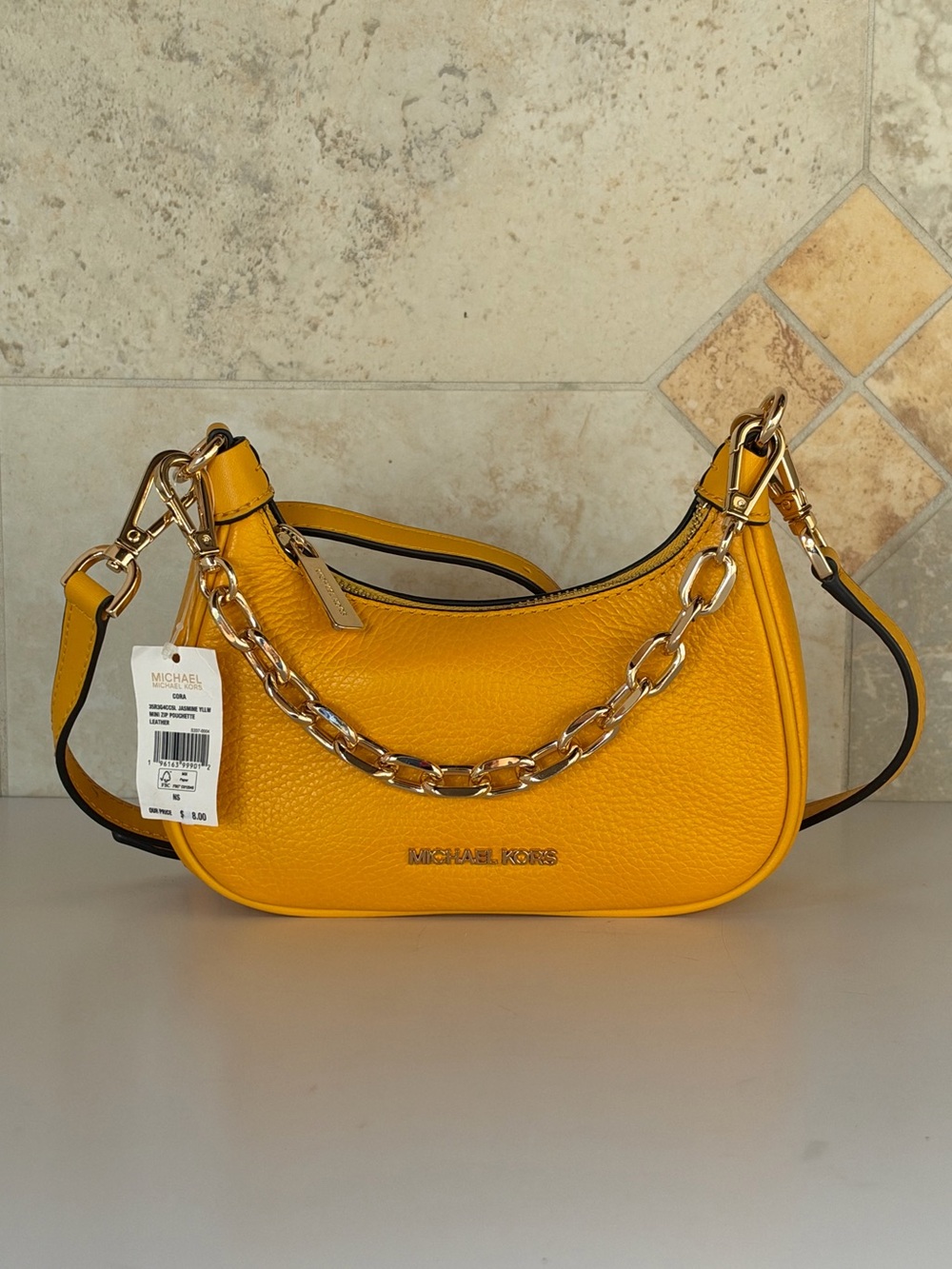 Michael Kors Cora Mini Pouchette Shoulder Chain Crossbody Bag Jasmine Yellow